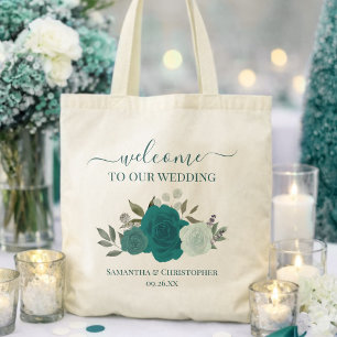 Tuurquoise & Aqua Boho Rozen Elegante Trouw Welkom Tote Bag