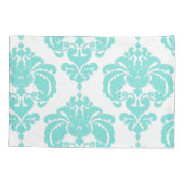 Tuurquoise Aqua & Witte Elegante Chic Damast Patro Kussensloop (Achterkant)