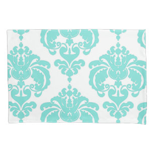 Tuurquoise Aqua & Witte Elegante Chic Damast Patro Kussensloop