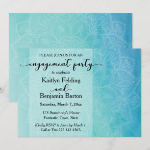 Tuurquoise & Blauwe Aquarel Mandala Verlovingsfees Kaart