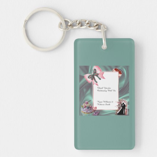 Tuurquoise & Blush Trouw Favor Sleutelhanger (Voorkant)