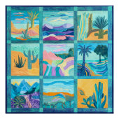 Tuurquoise en Blauw Omrande Woestijn Kunst Raster Perfect Poster (Voorkant)