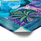 Tuurquoise en Blauw Omrande Woestijn Kunst Raster Perfect Poster (Hoek)