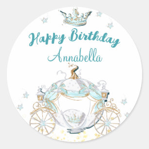 Tuurquoise en Gouden Assepoester Prinsessenkoets Ronde Sticker