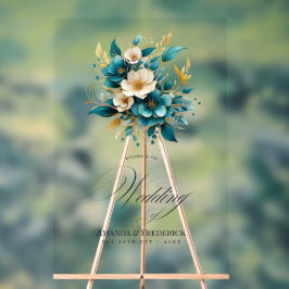 Tuurquoise en Gouden Bloemen Bruiloft Welkom Acryl Bord