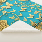 Tuurquoise en Gouden Bloemen Persoonlijke Naam Sherpa Deken (3/4)