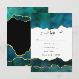 Tuurquoise en Gouden Strata Agate Trouwkaart RSVP Kaartje