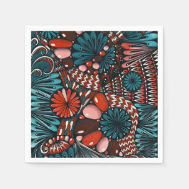 Tuurquoise en Koraal Abstract 3D Zentangle Patroon Servet