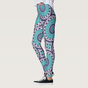 Tuurquoise en Paarse Abstracte Mandala Patroon Leggings
