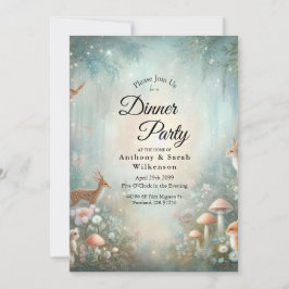 Tuurquoise en Perzik Betoverd Bos Thuis Dinerfeest Kaart