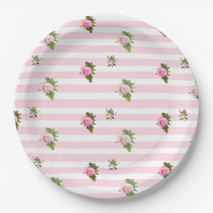 Tuurquoise en Roze Bloemige Vintage Papieren Borde Bordje