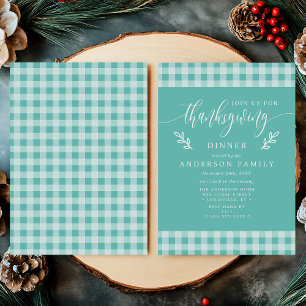 Tuurquoise en witte Buffalo geruite Thanksgiving d Kaart
