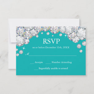 Tuurquoise en Zilveren Diamant Glitter RSVP Kaart