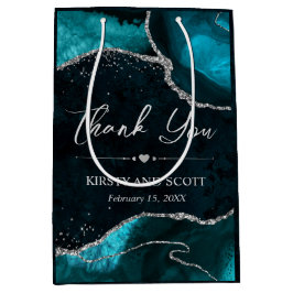 Tuurquoise en Zilveren Nep Glitter Agate Bruiloft Medium Cadeauzakje