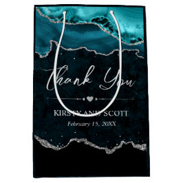 Tuurquoise en Zilveren Nep Glitter Agate Bruiloft Medium Cadeauzakje
