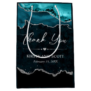 Tuurquoise en Zilveren Nep Glitter Agate Bruiloft Medium Cadeauzakje
