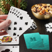 Tuurquoise geometrisch rasterpatroon Monogram Pokerkaarten (Insitu)