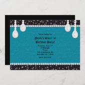 Tuurquoise & Glam Diamanten Feest Uitnodigingen (Voorkant / Achterkant)