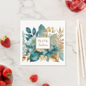 Tuurquoise & Gouden Bloemen Bruiloft Servet (Insitu)