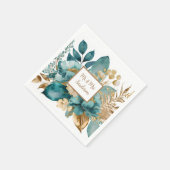 Tuurquoise & Gouden Bloemen Bruiloft Servet (Hoek)