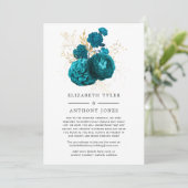 Tuurquoise & Gouden Bloemige Trouwdatum Beperkte G Aankondiging (Staand voorkant)