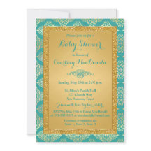 Tuurquoise, Gouden NEP Glitter Baby Shower Uitnodi