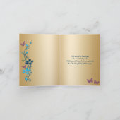 Tuurquoise Gouden Paarse Bloemige Dankkaart Bedankkaart (Binnen)