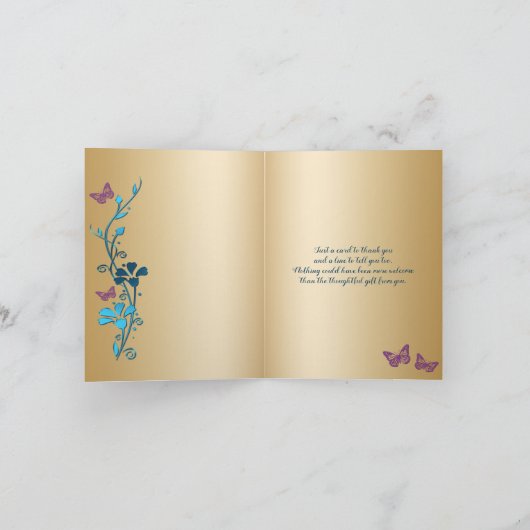 Tuurquoise Gouden Paarse Bloemige Dankkaart Bedankkaart (Binnen)