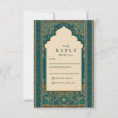Tuurquoise islamitische trouwboog RSVP kaartje (Voorkant)