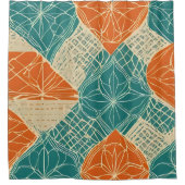 Tuurquoise, Oranje en Taan abstracte bloemen Douchegordijn (Voorkant)