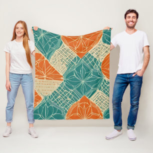 Tuurquoise, Oranje en Taan Abstracte Bloemen Fleece Deken