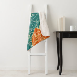 Tuurquoise, Oranje en Taankleurige Abstracte Bloem Sherpa Deken