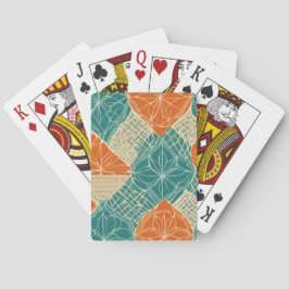 Tuurquoise, Oranje en Taupe Abstracte Bloemen Pokerkaarten