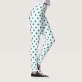 Tuurquoise polka kruisen op wit leggings (Rechts)