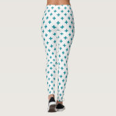 Tuurquoise polka kruisen op wit leggings (Achterkant)