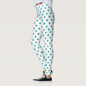 Tuurquoise polka kruisen op wit leggings (Links)