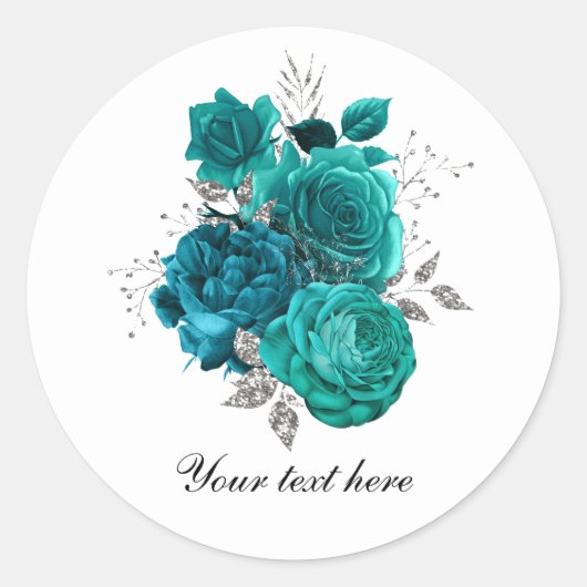 Tuurquoise trouwrozen aanpasbaar ronde sticker (Voorkant)