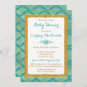Tuurquoise, Witte, Gouden NEP Glitter Baby Shower  Kaart (Voorkant / Achterkant)