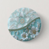 Tuurwit bloemenknoop ronde button 5,7 cm (Voorkant)