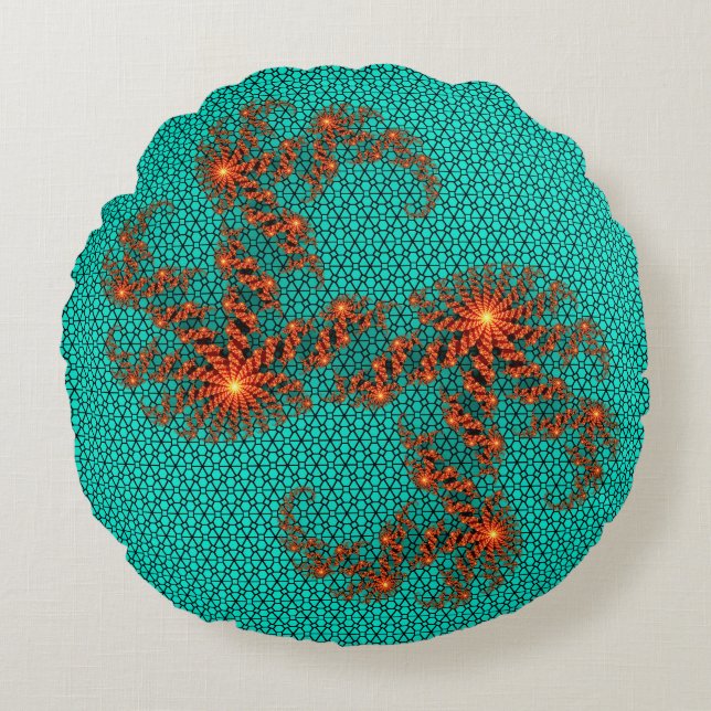 Tuurzwart abstract mandala patroon rond kussen (Voorkant)