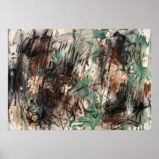 Tuurzwart Abstracte Kwaststreken Poster (Voorkant)