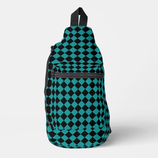 Tuurzwart geruit diamantpatroon sling bag (Voorkant)