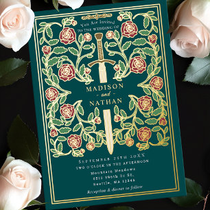 Tuurzwrd Florale Middeleeuwse Fantasy Bruiloft Folie Uitnodiging