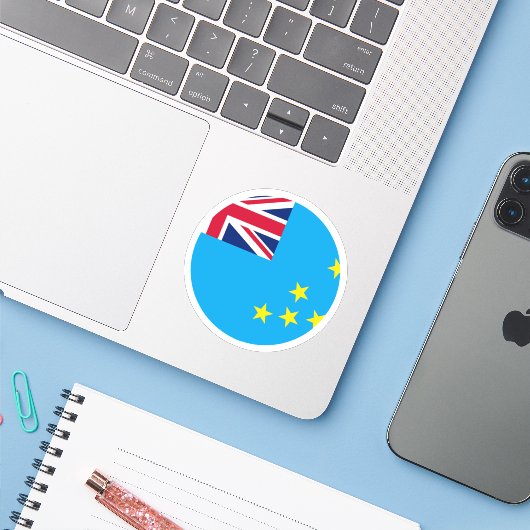 Tuvalu Vlag Ronde Sticker (Laptop met iPhone)