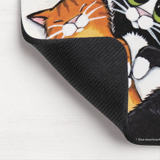 Tux en Tabby Cat Sleepover | Kat Art Mousepad Muismat (Hoek)