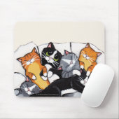 Tux en Tabby Cat Sleepover | Kat Art Mousepad Muismat (Met muis)