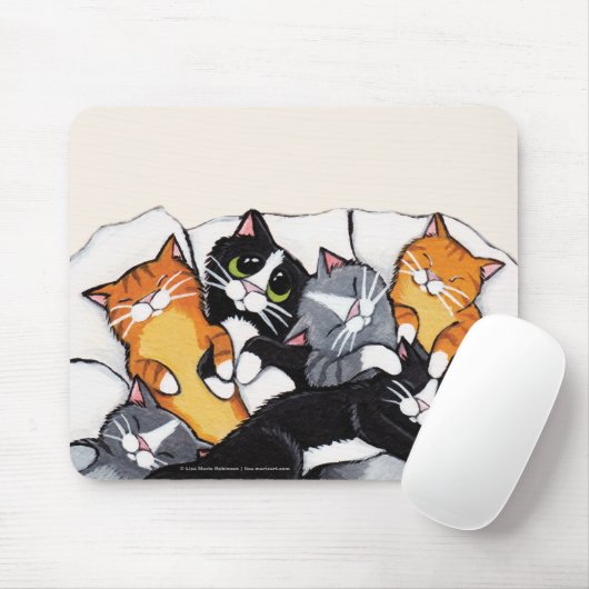 Tux en Tabby Cat Sleepover | Kat Art Mousepad Muismat (Met muis)