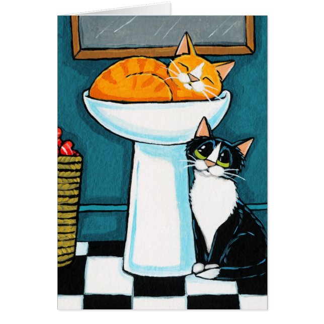 Tux- en tabletkatten in de illustratie Bathroom-go (Voorkant)