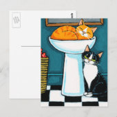 Tux- en tabletkatten in de illustratie Bathroom-go Briefkaart (Voorkant / Achterkant)