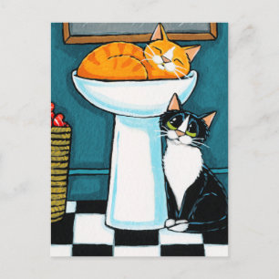 Tux- en tabletkatten in de illustratie Bathroom-go Briefkaart